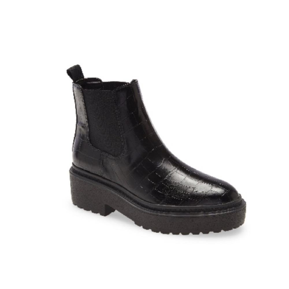BP Cait Black Crocodile Embossed Platform Chelsea Boots Size 10